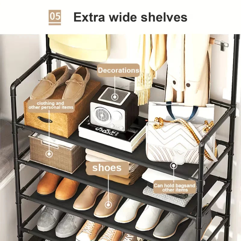 Metal Entryway Shoe Rack and Clothes Hanger