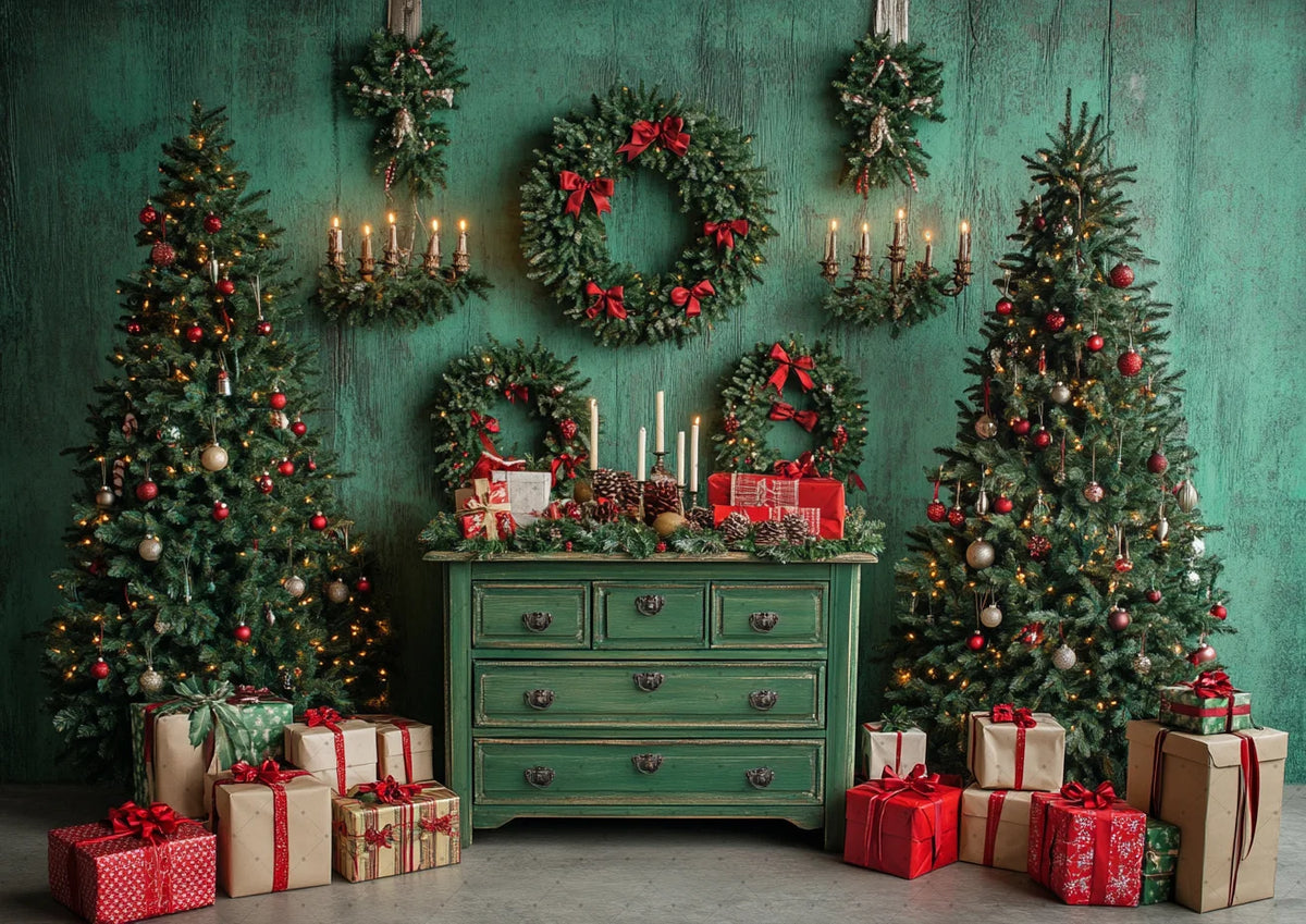 Christmas Background Happy New Year Party Xmas Tree Brick Wall Decoration Adult Children Portrait Photo Backdrop Banner