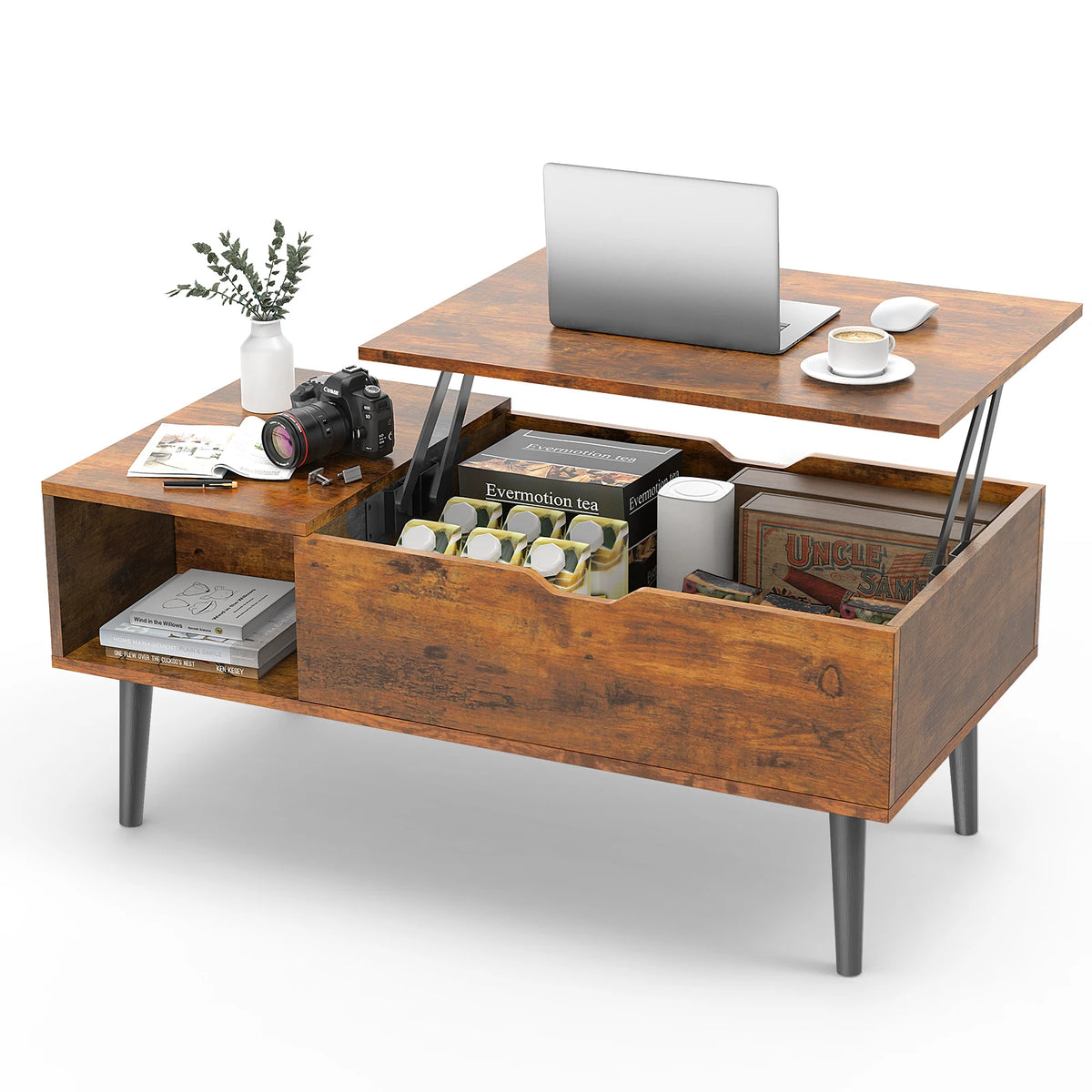JHK Lift Top Coffee Table With Storage Shelf