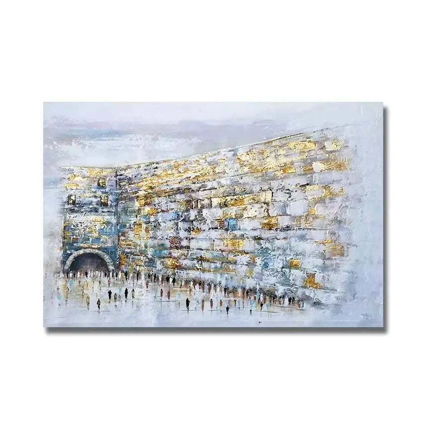 Original Western Wall Canvas Picture, Textured Jewish Canvas Wall Art, Unframed Jerusalem Kotel Wall Oil Painting, Hand-painted