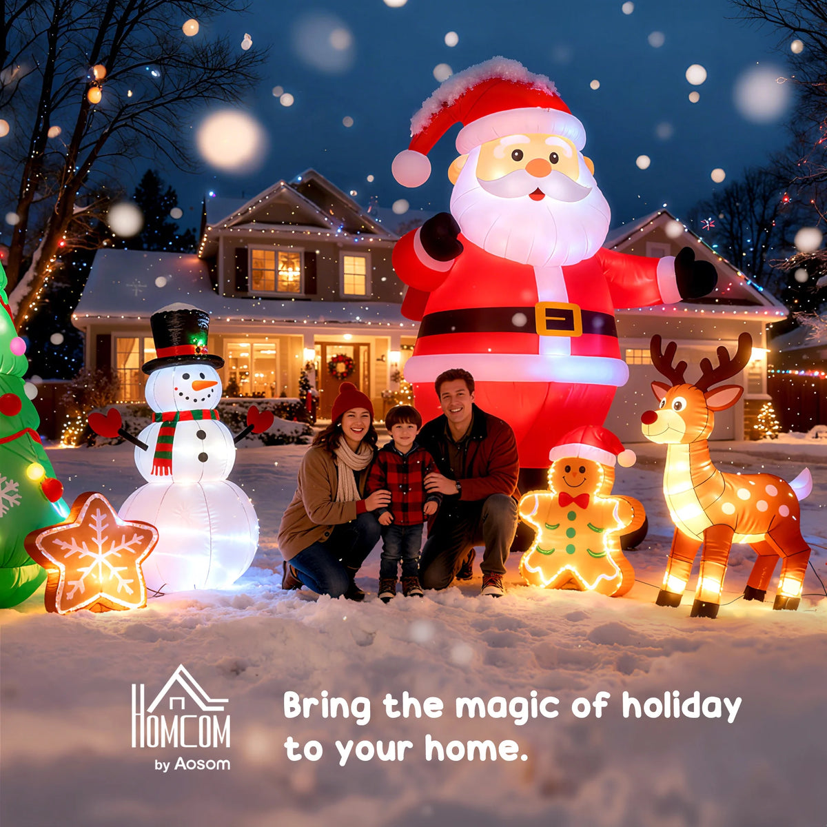 HOMCOM 8' Christmas Inflatables Outdoor Decorations Santa Claus Wearing Camouflage, Blow-Up Yard Christmas Decor with LED Lights Display