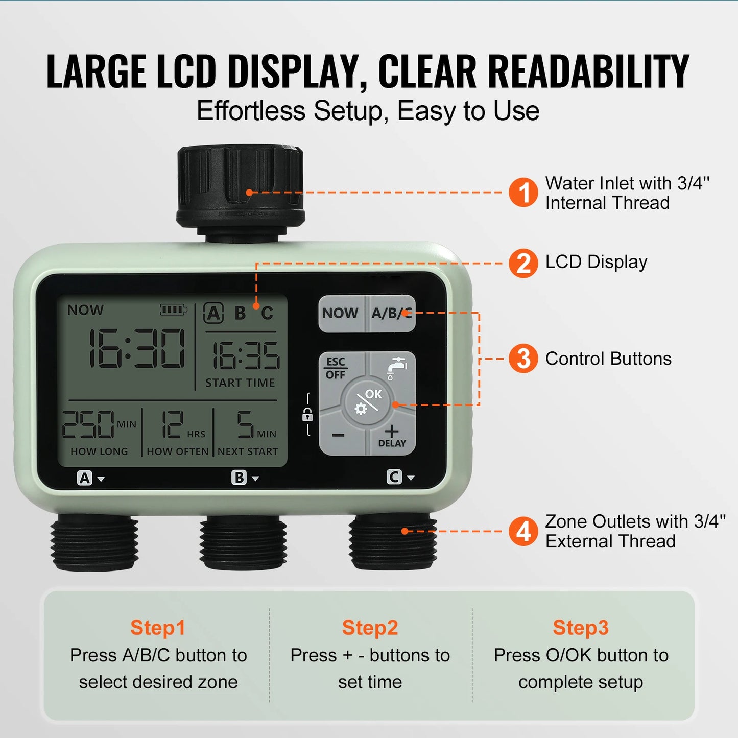 SucceBuy 3 Outlet Lcd Water Timer With Rain Delay