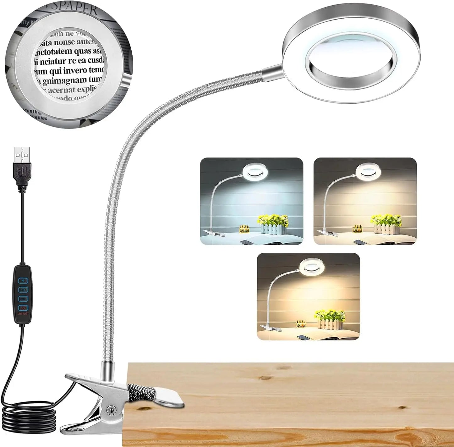 Dumiloo 5X LED Clip On Magnifying Desk Lamp