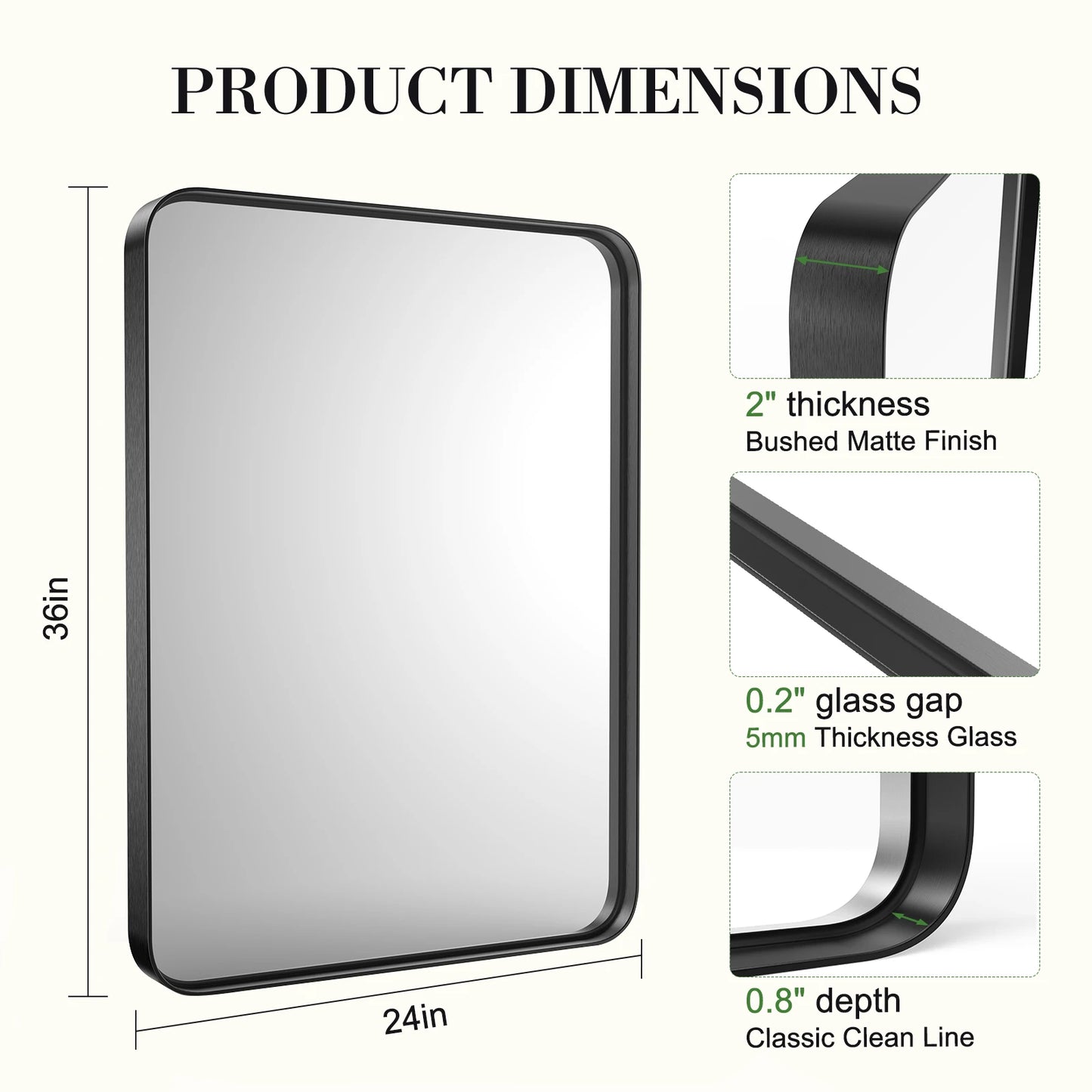 JHK Rectangular Vanity Mirror Wall Mounted Metal Frame