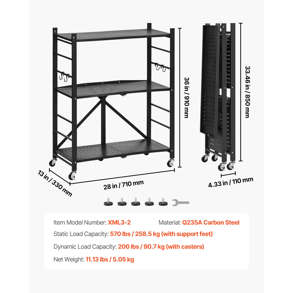 SucceBuy Foldable Mobile Metal Storage Shelf Organizer