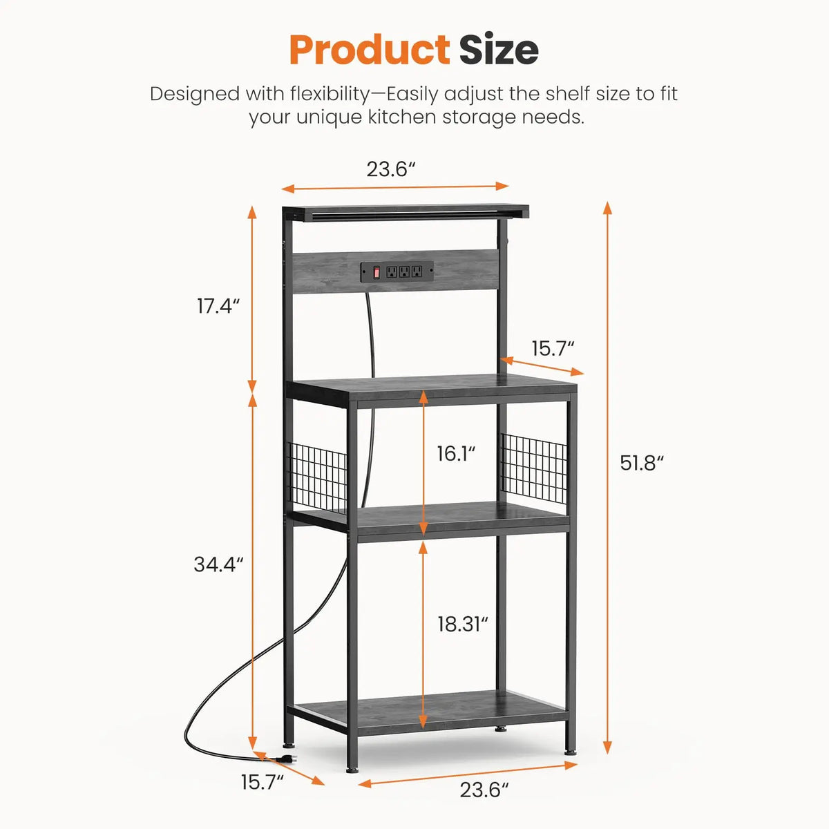 JHK Kitchen Bakers Rack Power Outlet Microwave Stand