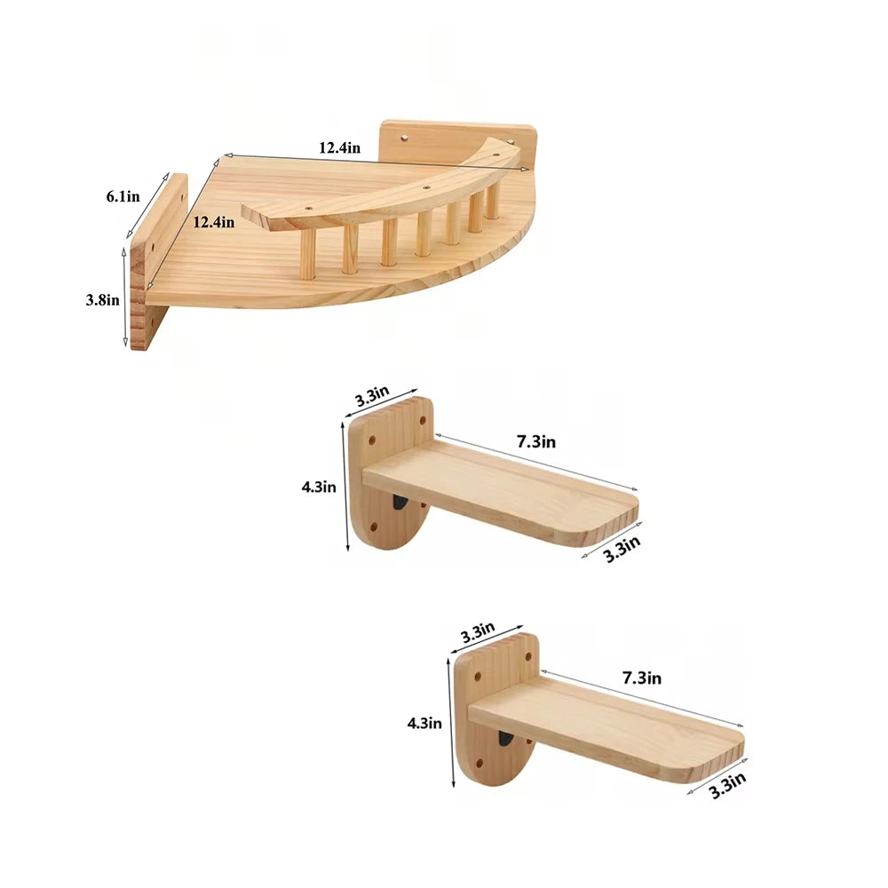 CWV Corner Pine Wood Wall Mounted Cat Hammock Steps