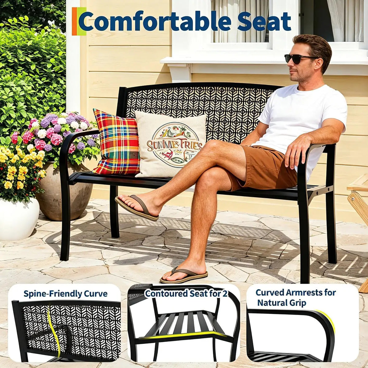 EliteZ Decorative Metal Outdoor Garden Bench