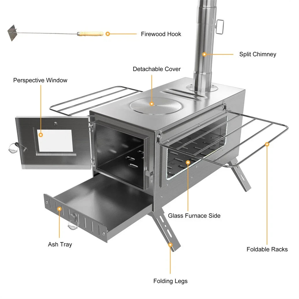 Unho Portable Wood Burning Stove With Chimney Pipes