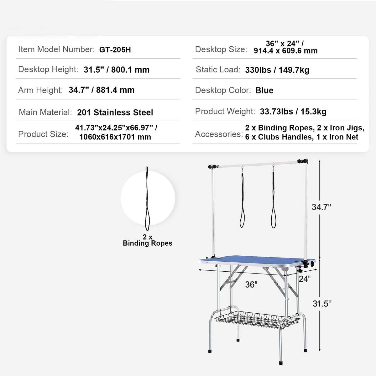 Foldable Stainless Steel Pet Grooming Table With Clamp
