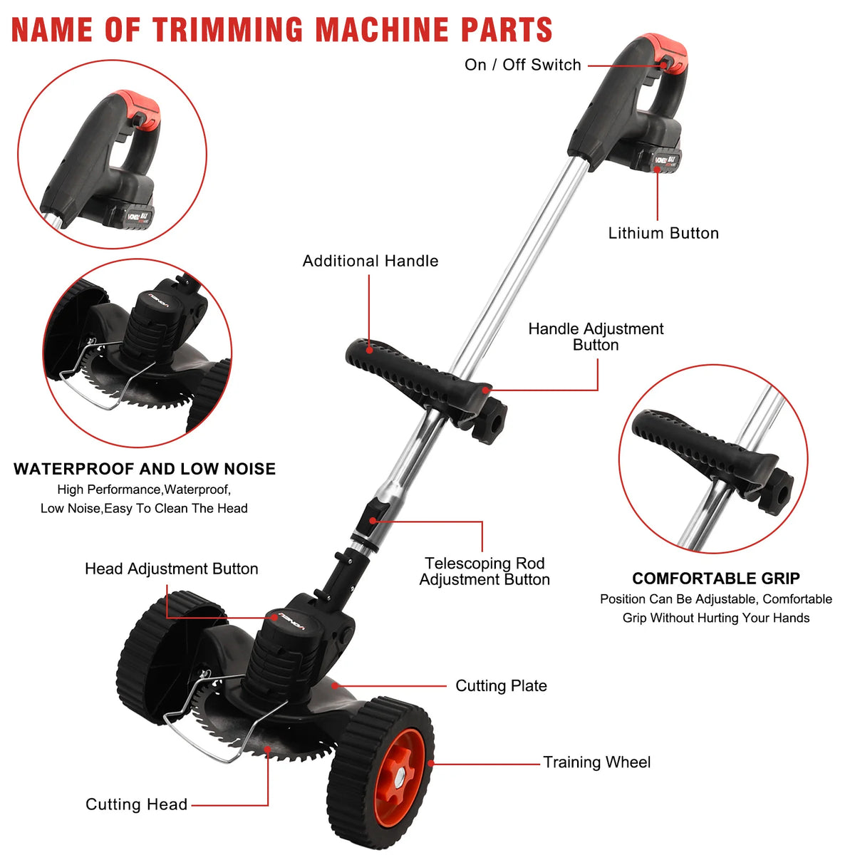 Cordless Lawn Trimmer Weed Wacker String Trimmer Edger Tool Electric Brush 2 x 21 3C 1300mAh Batteries Charger for Lawn Gard