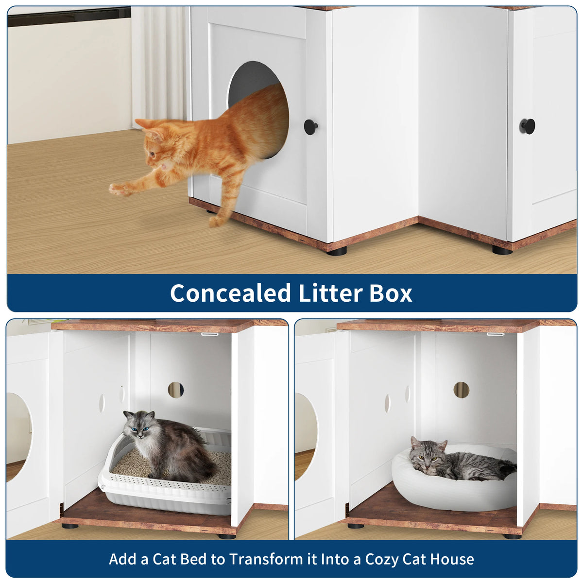 Amkui L-Shaped Cat House With Litter Box Enclosure