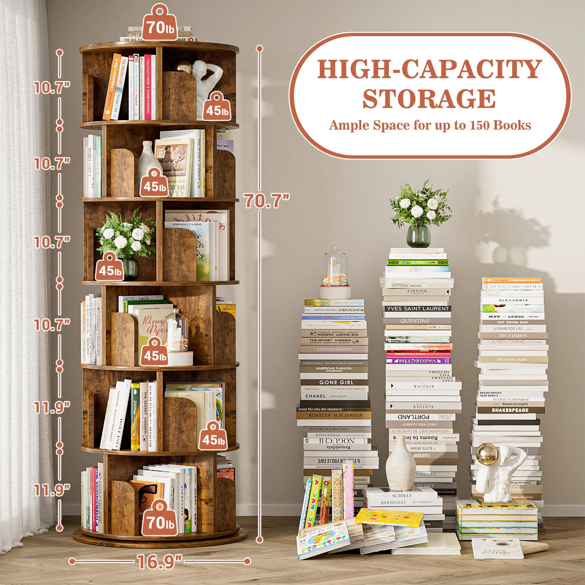 Aheaplus Rotating Wooden Bookshelf Tower