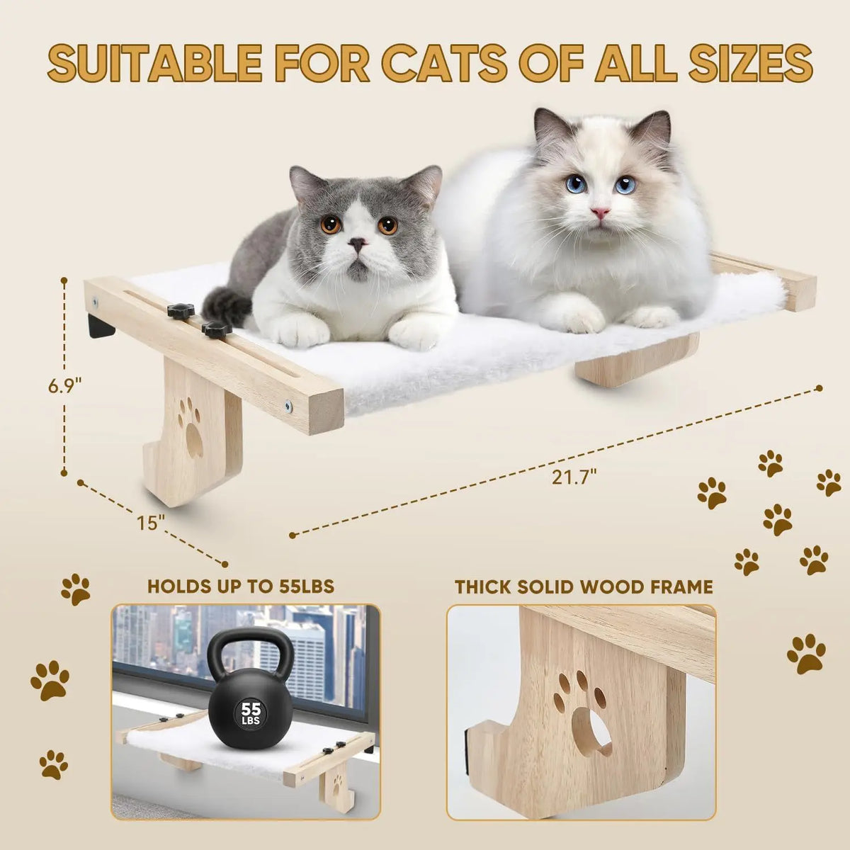 CZBNYX Pine Wood Cat Window Sill For Indoor Cats