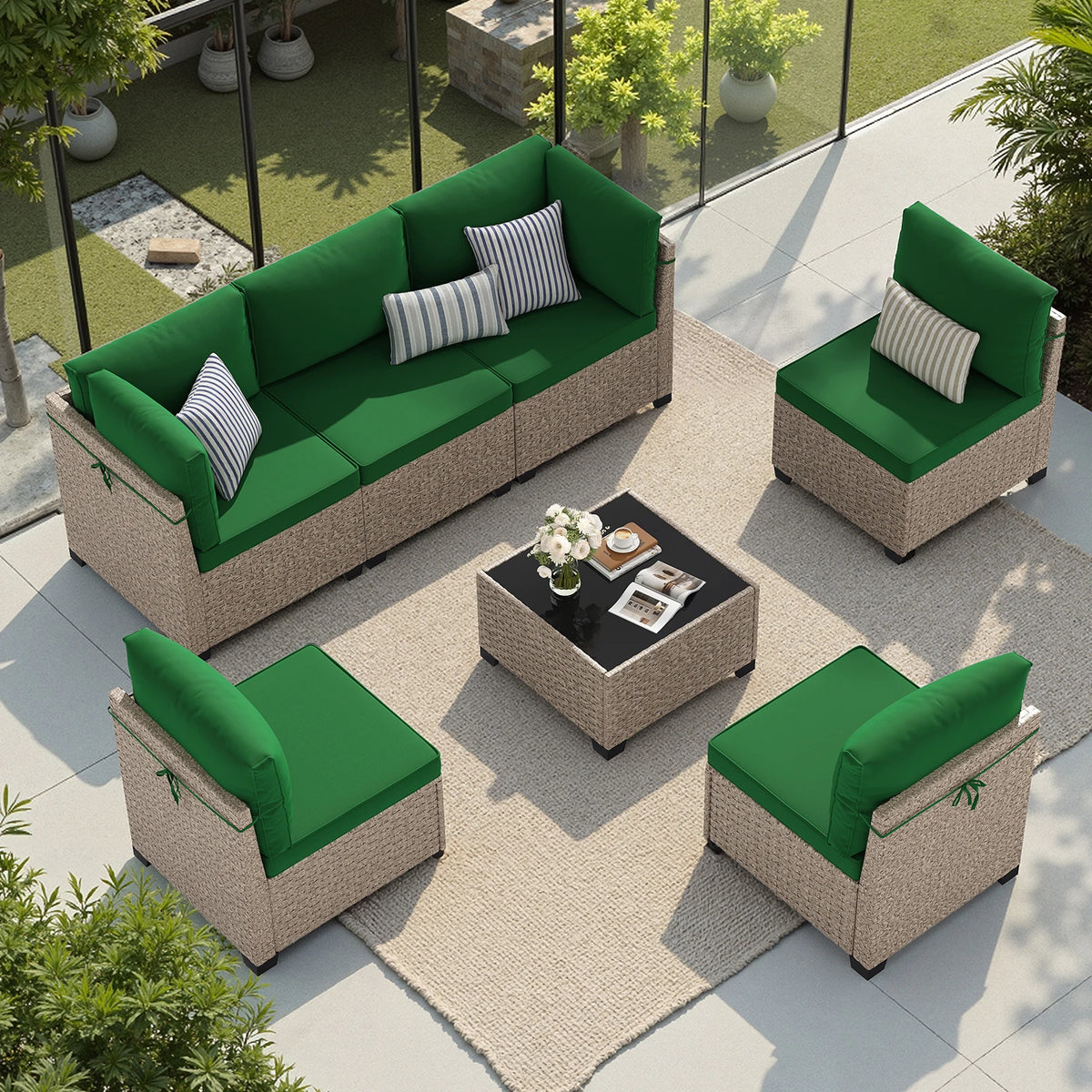 All Weather Rattan Patio Furniture Set With Glass Table