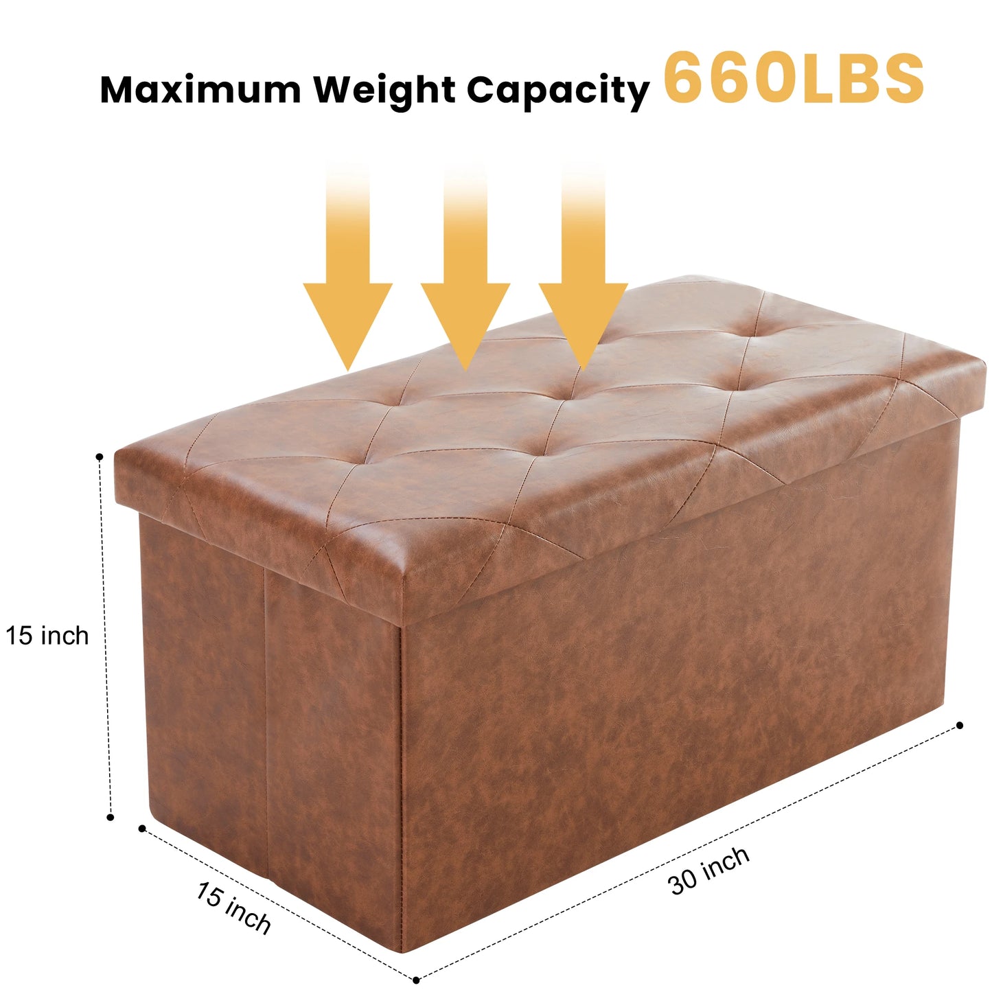 JHK Synthetic Leather Folding Storage Ottoman Bench