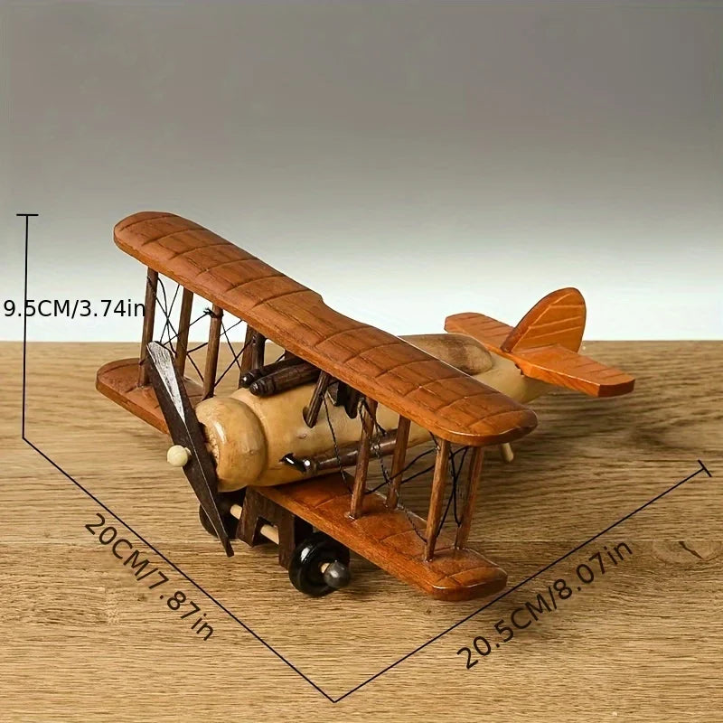 Retro wooden airplane model-creative home desktop decoration ornaments, creative crafts, home desktop decoration artworks.