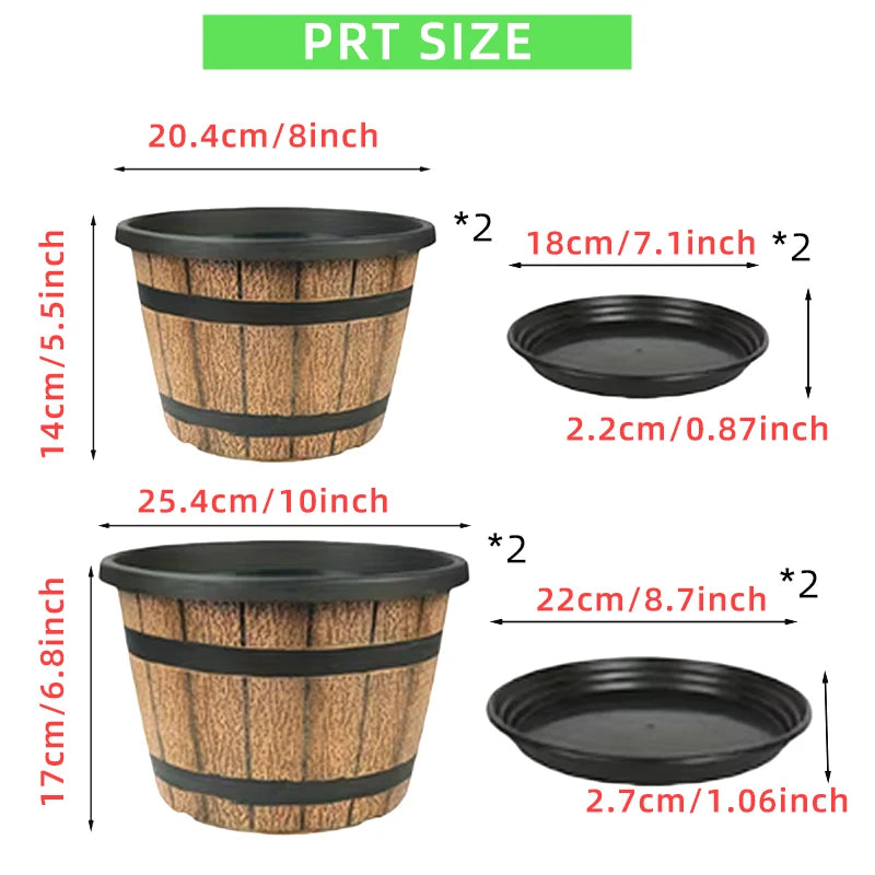 Resin Wooden Barrel Plant Planter For Indoor Balcony Decor