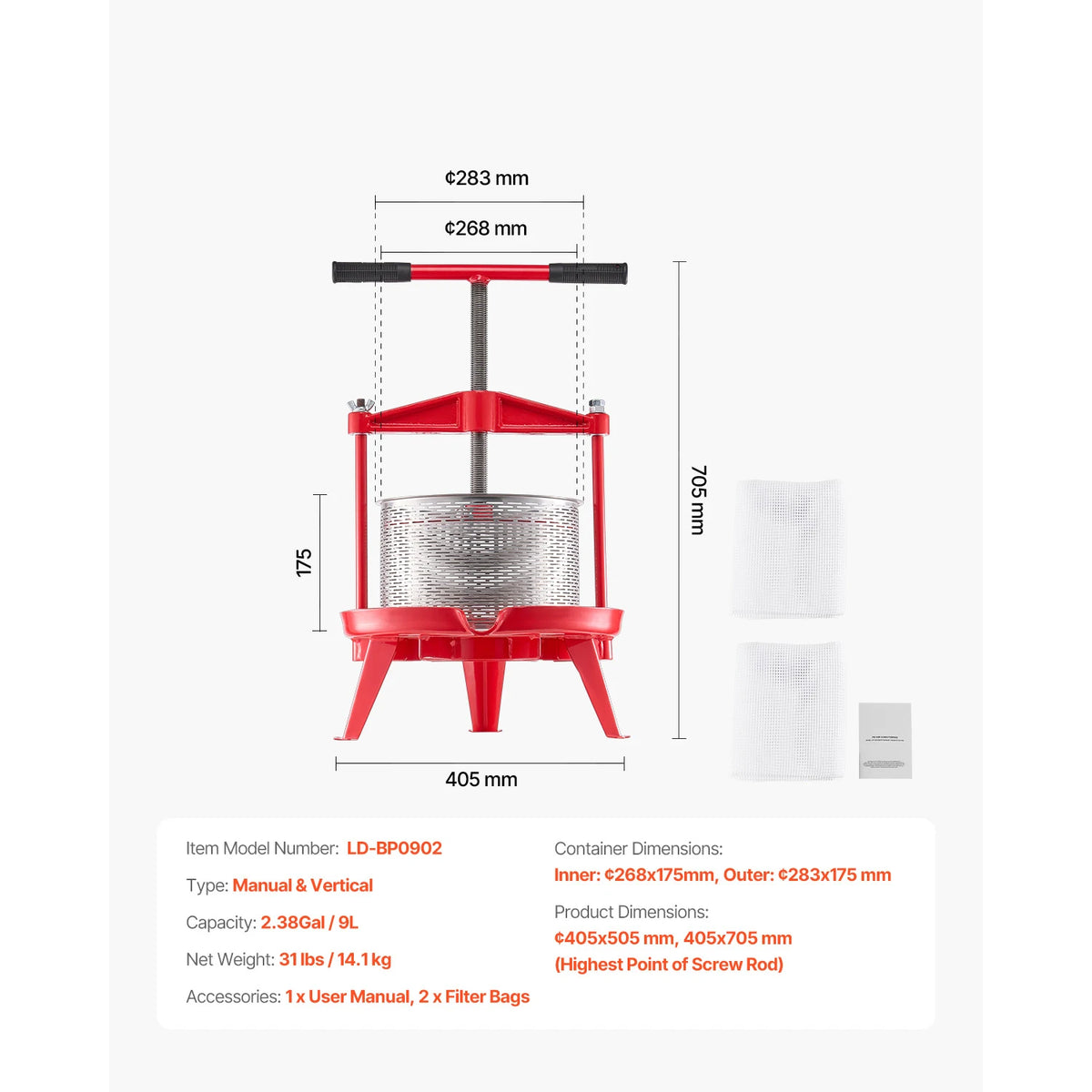 Stainless Steel Manual Fruit Wine Press for Juice Making