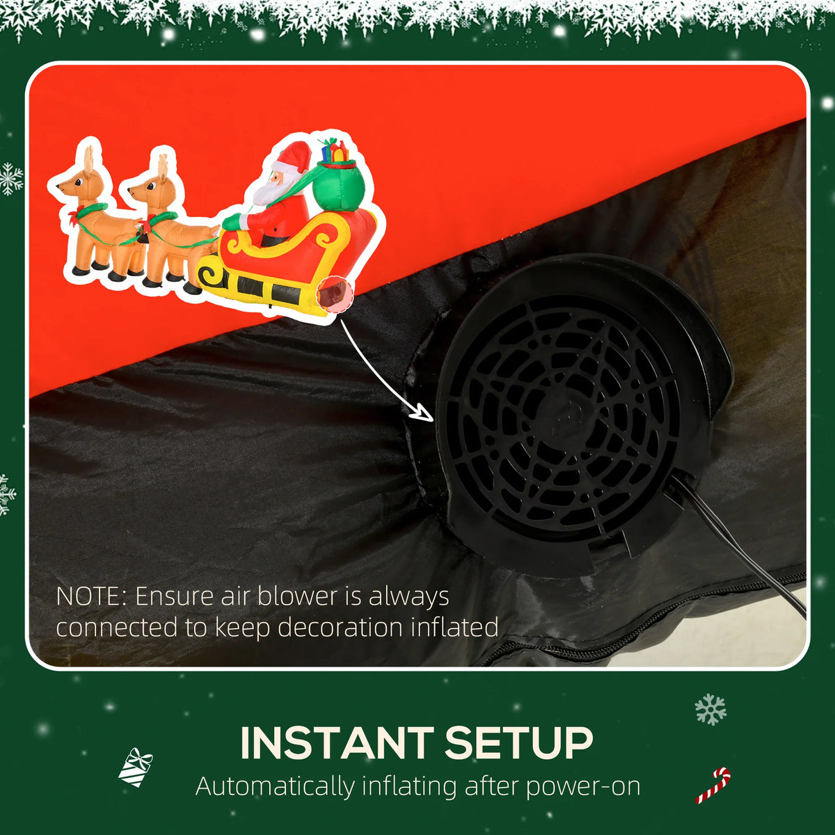 HOMCOM Inflatable Santa Sleigh Christmas Display With LEDs