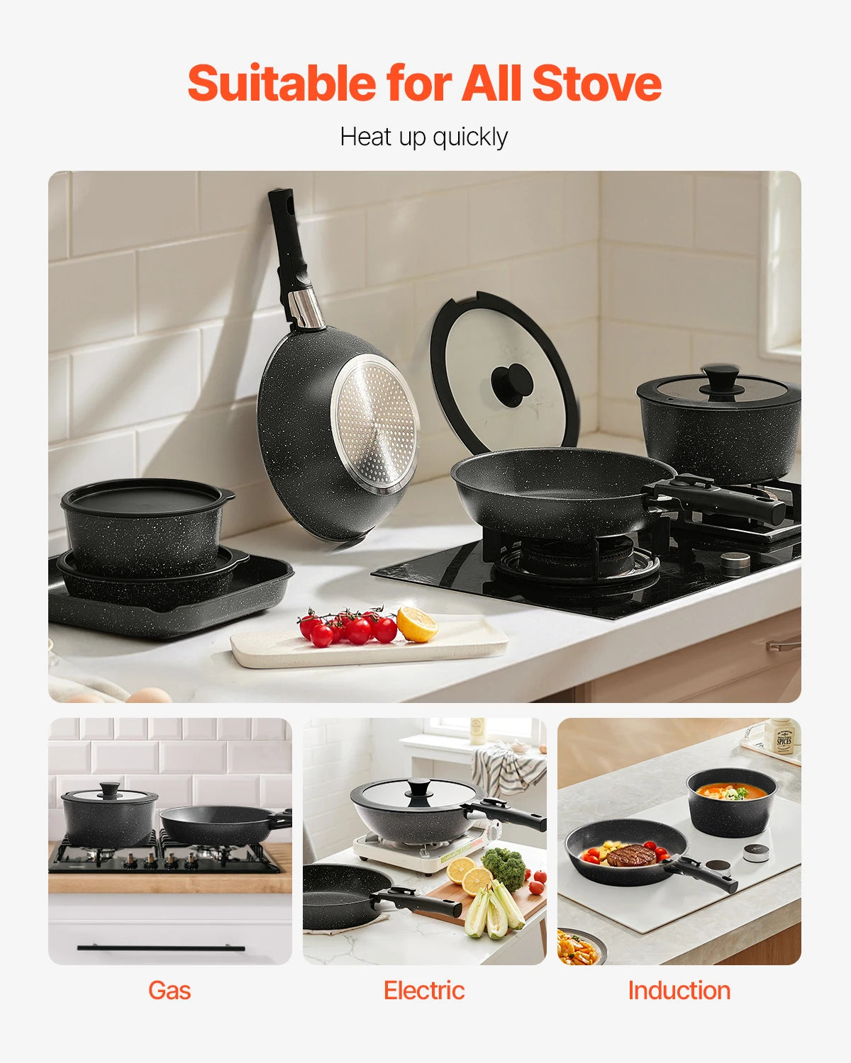 SucceBuy Nonstick Granite Cookware Set