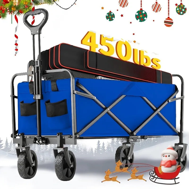 Heavy Duty Folding Garden Wagon With Adjustable Handle