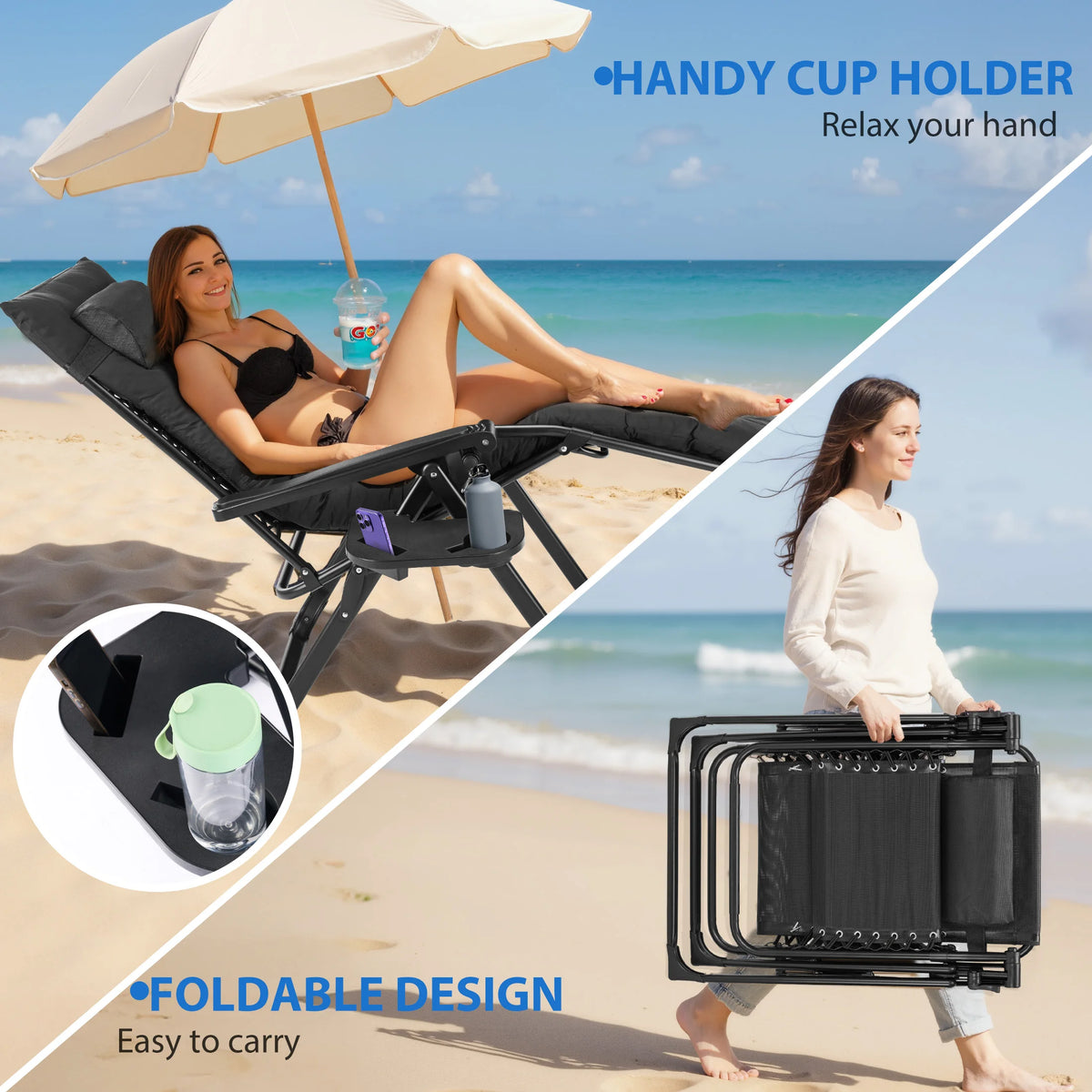 MCQ Zero Gravity Outdoor Folding Lounge Chair Cup Holder
