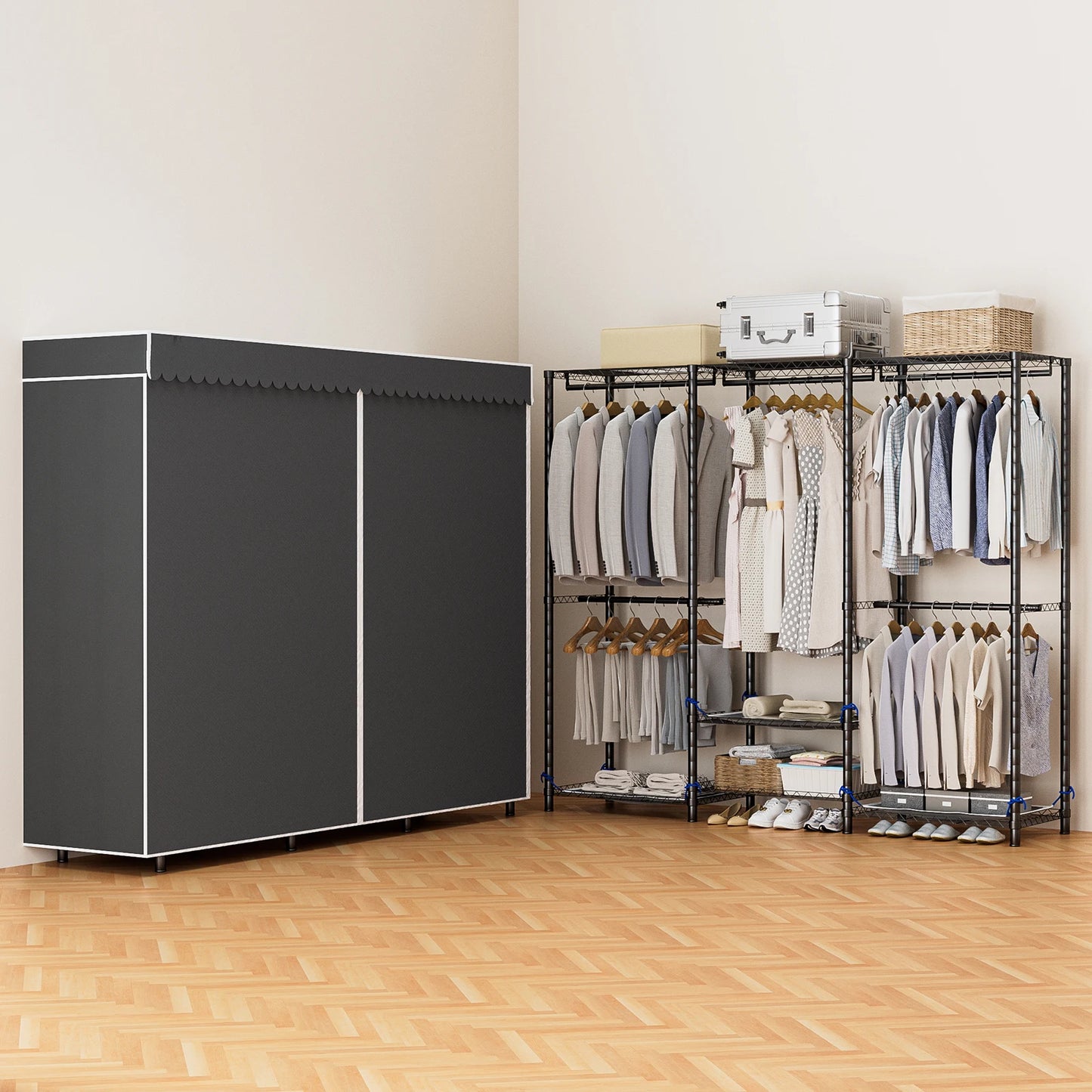 Portable Metal Clothes Rack Storage Organizer Hanging Rod