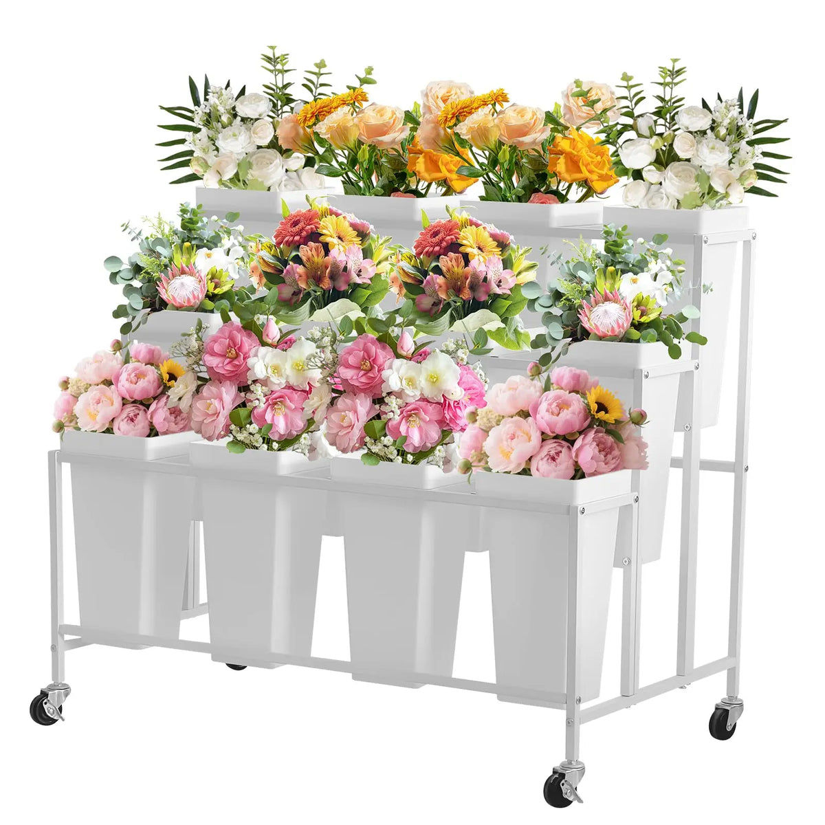 HiMISS Rolling Flower Display Stand With Removable Buckets