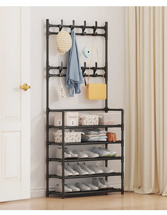 Metal Entryway Shoe Rack and Clothes Hanger