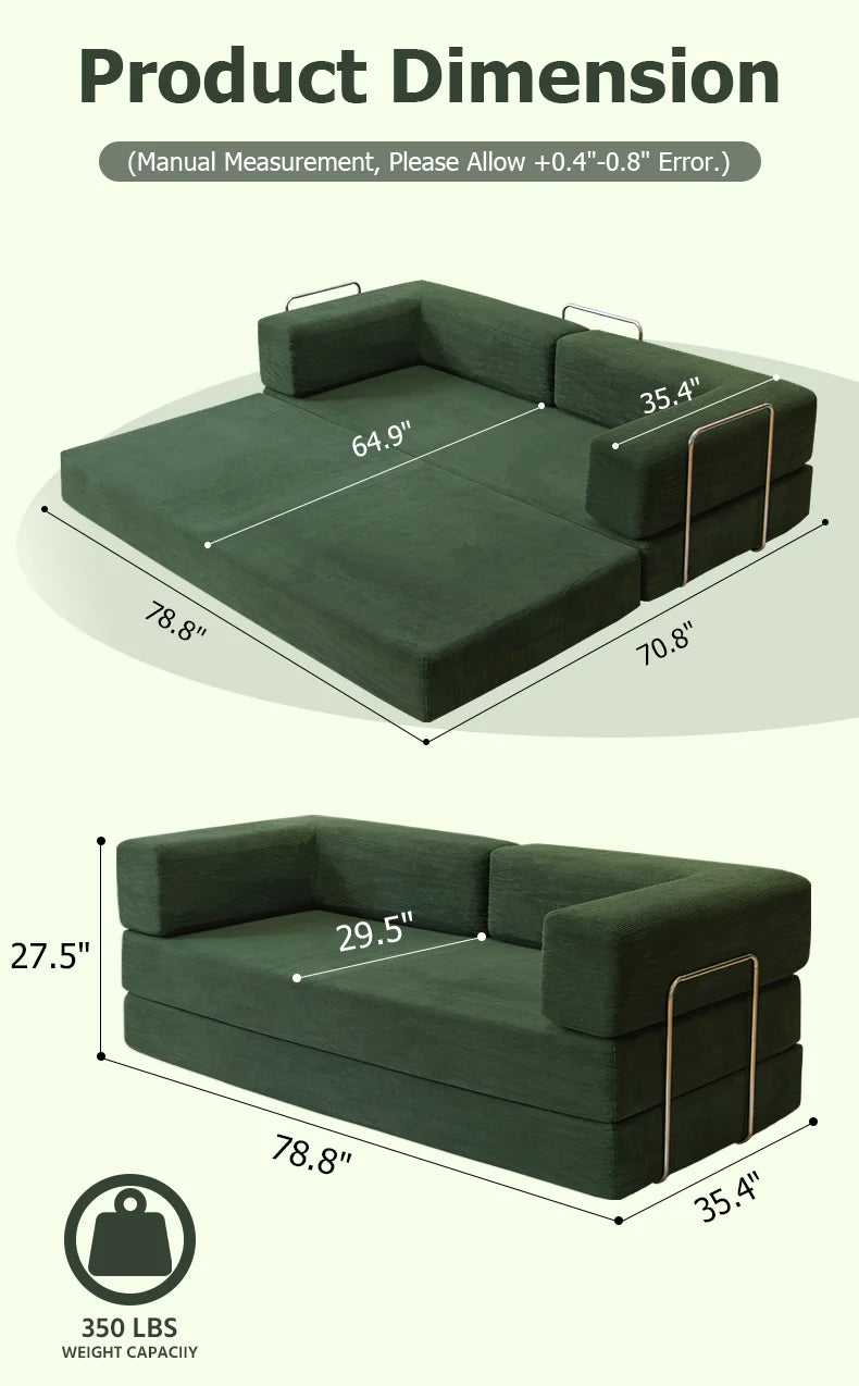 YQzyphyna Futon Sofa Bed 4 In 1 Convertible Couch