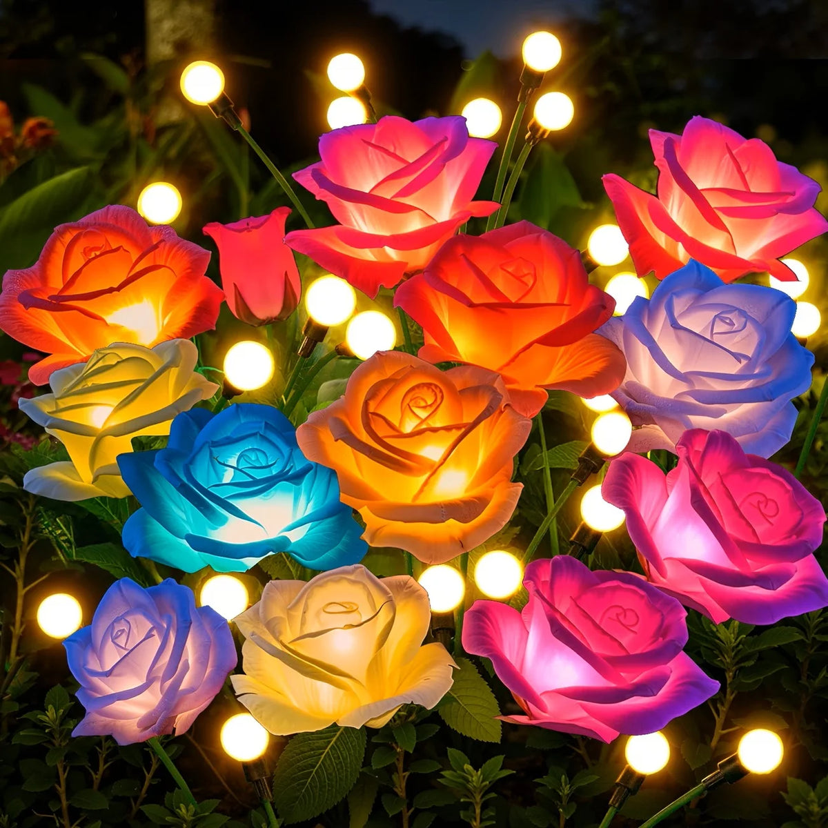 Outdoor Solar Rose Lights With LED Flower Heads