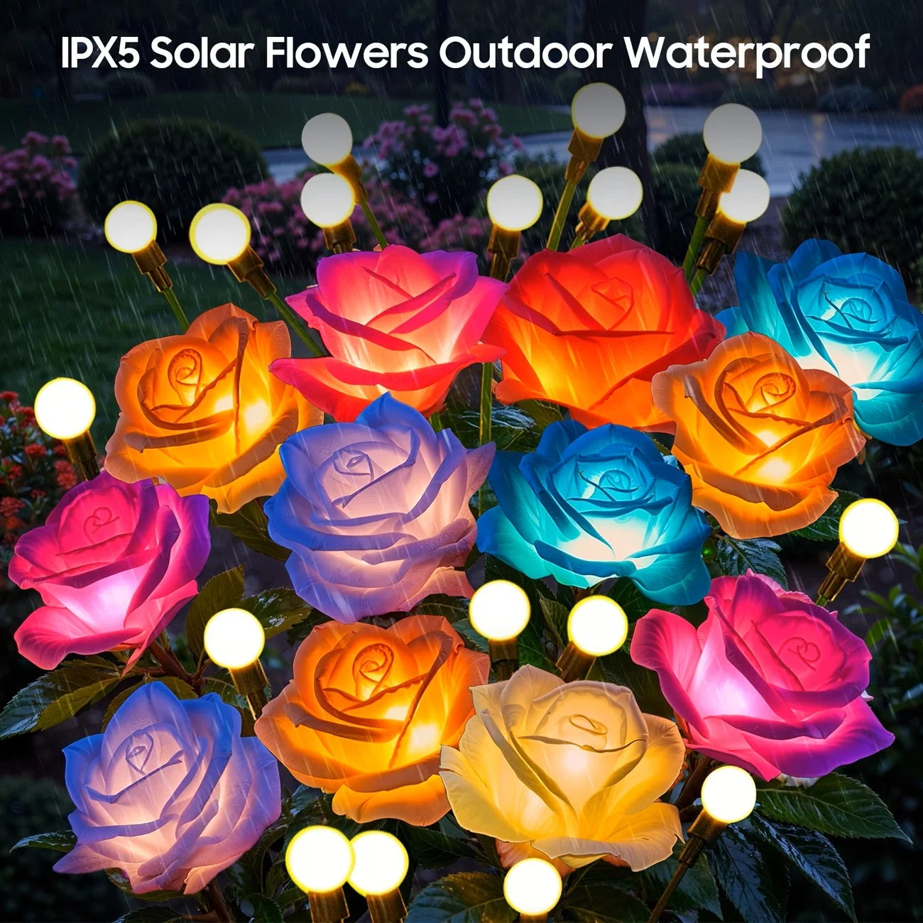 Outdoor Solar Rose Lights With LED Flower Heads