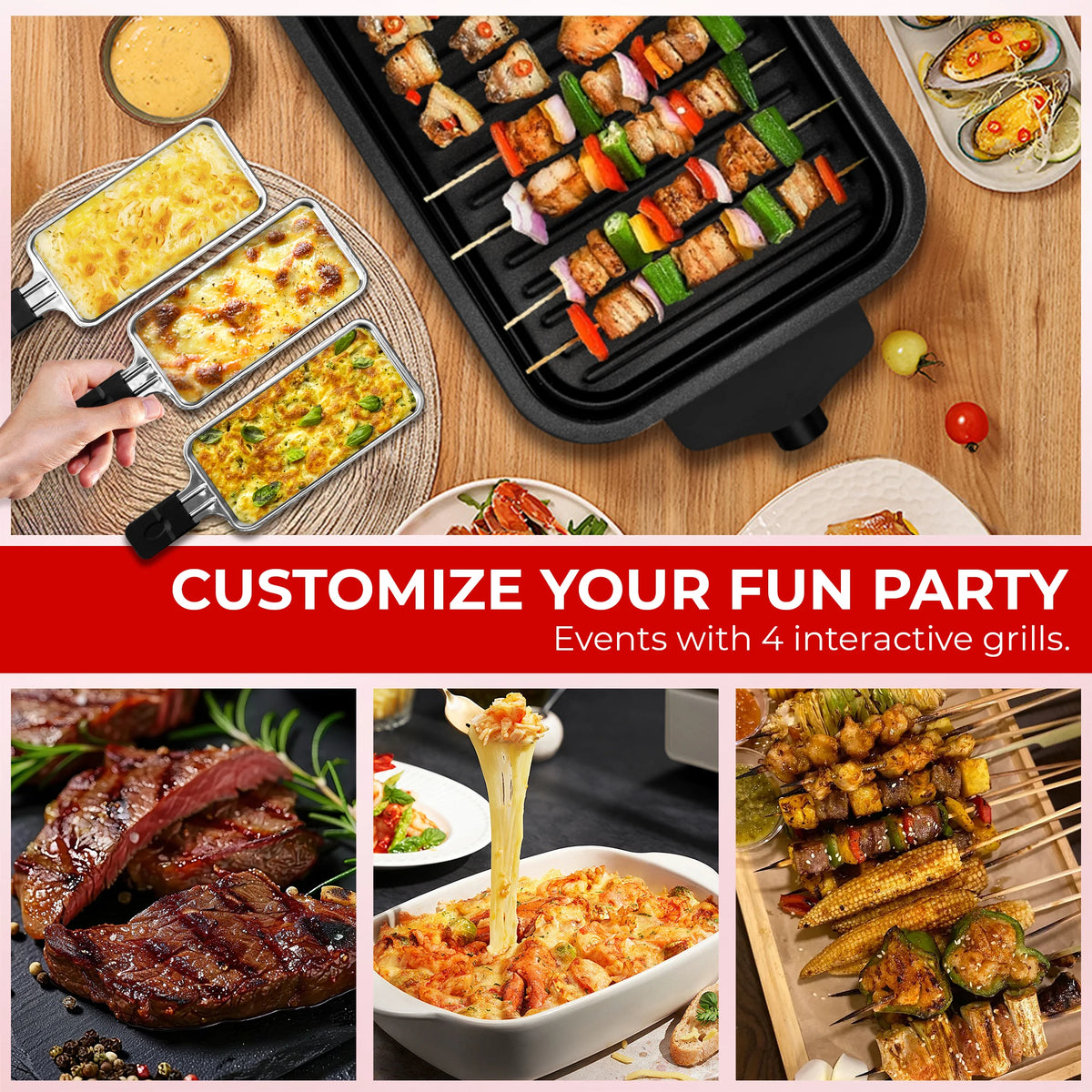 Suslas 2-In-1 Electric Grill Pan With Raclette Pans