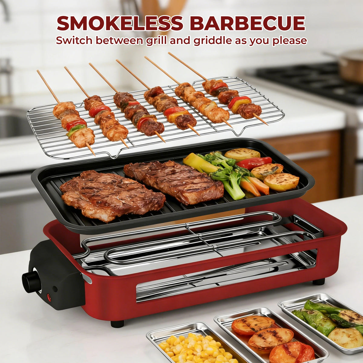 Sumetas Smokeless Electric Grill With Removable Griddle