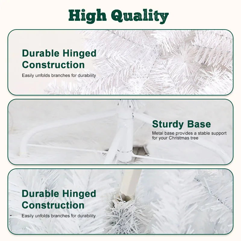 7ft/8ft Artificial Christmas Tree with Snow Flocked  Xmas Tree W/1000 Branch Tips, Foldable Metal Stand, White