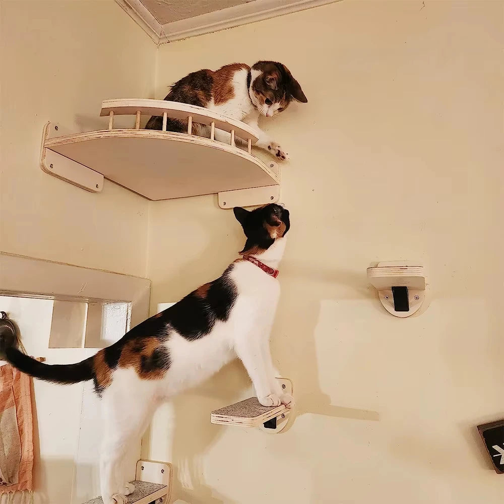 CWV Corner Pine Wood Wall Mounted Cat Hammock Steps