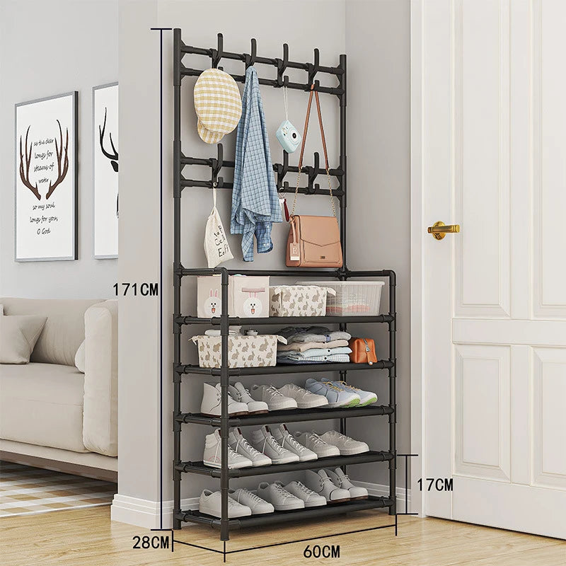 Metal Entryway Shoe Rack and Clothes Hanger