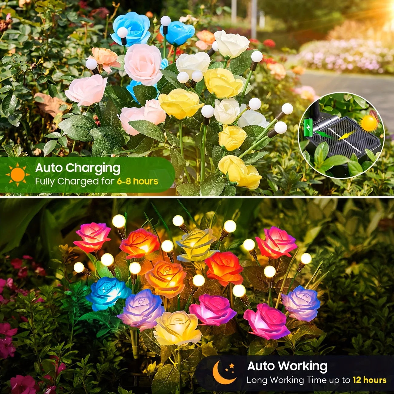 Outdoor Solar Rose Lights With LED Flower Heads