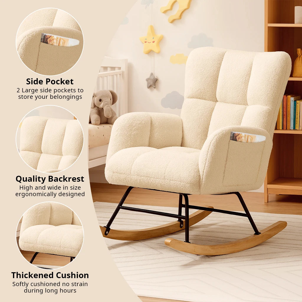 COMHOMA Nursery Rocking Chair With Side Pockets