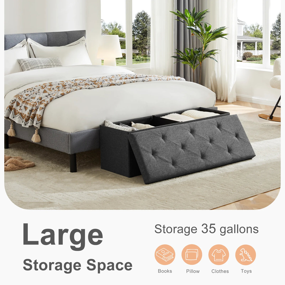 JHK Foldable Hidden Storage Ottoman Bench