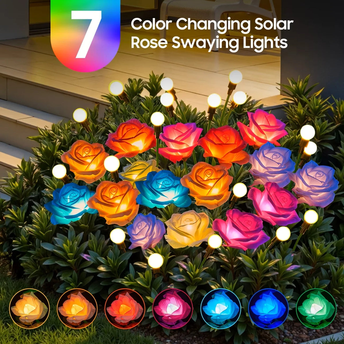Outdoor Solar Rose Lights With LED Flower Heads