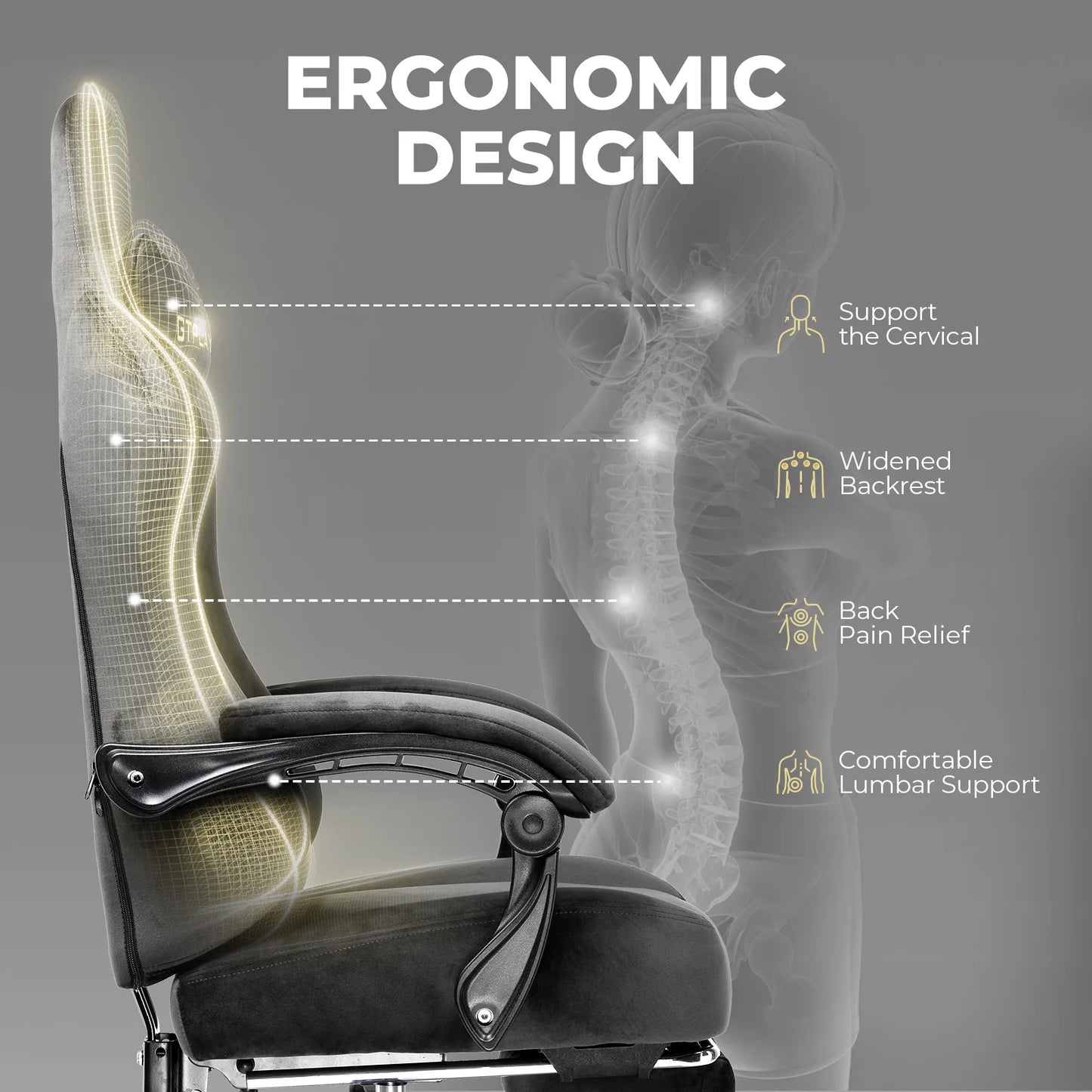 Gtplayer Gaming Chair Fabric with Pocket Spring Cushion, Big and Tall Gaming Chair 350Lbs High Back Computer Chair