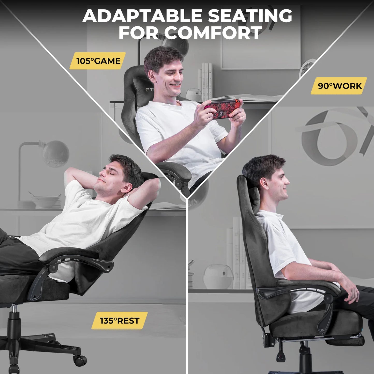 Gtplayer Gaming Chair Fabric with Pocket Spring Cushion, Big and Tall Gaming Chair 350Lbs High Back Computer Chair