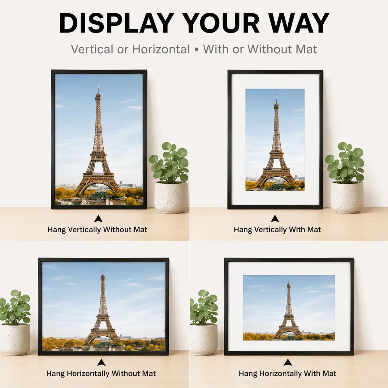 Black Aluminum Picture Frame Set With Mat 30x40 40x50 50x70