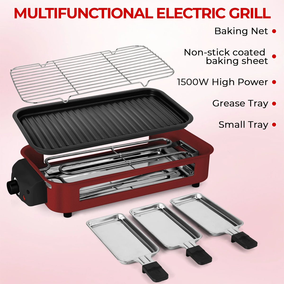 Suslas 2-In-1 Electric Grill Pan With Raclette Pans