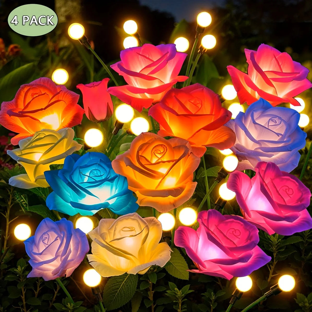 Outdoor Solar Rose Lights With LED Flower Heads