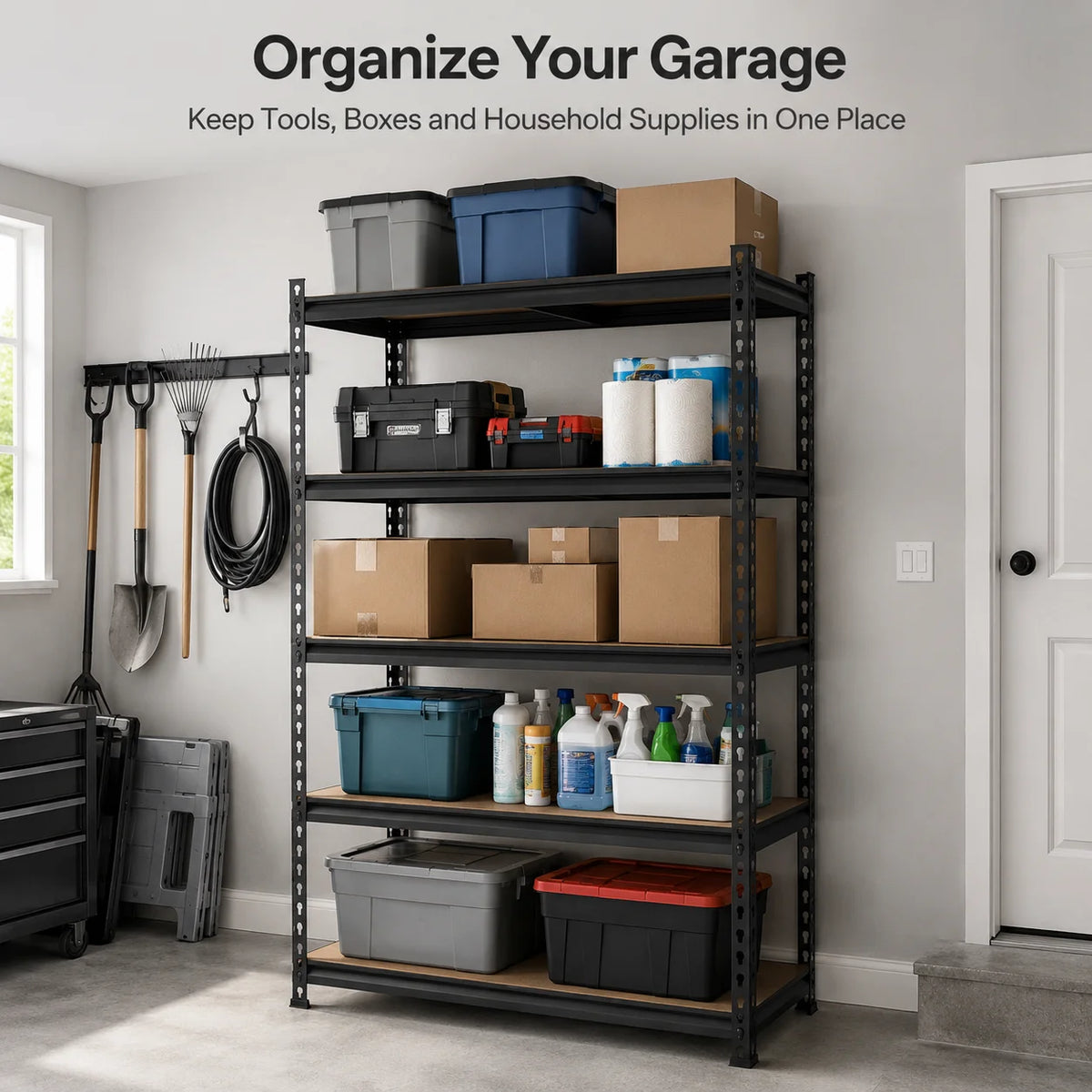 Heavy Duty Adjustable Metal Storage Rack with MDF Shelves