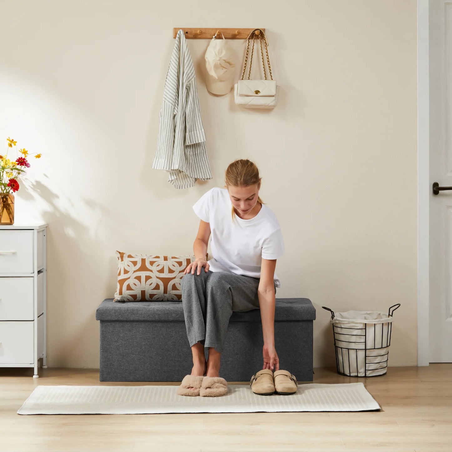 JHK Foldable Hidden Storage Ottoman Bench