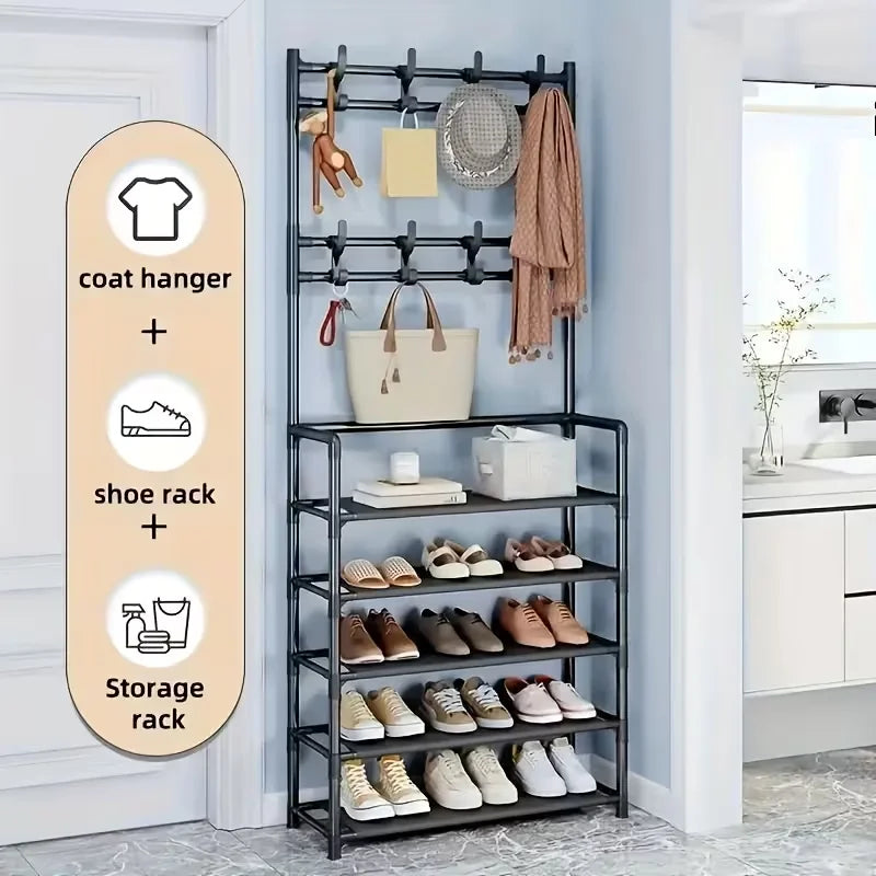 Metal Entryway Shoe Rack and Clothes Hanger